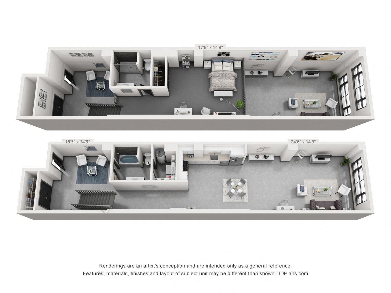 Floor plan for 2 beds, 2 baths, 1574 sqft